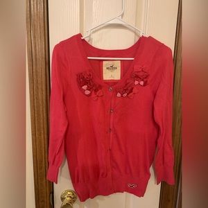 Hot pink Holister cardigan with bow embellishment, size large